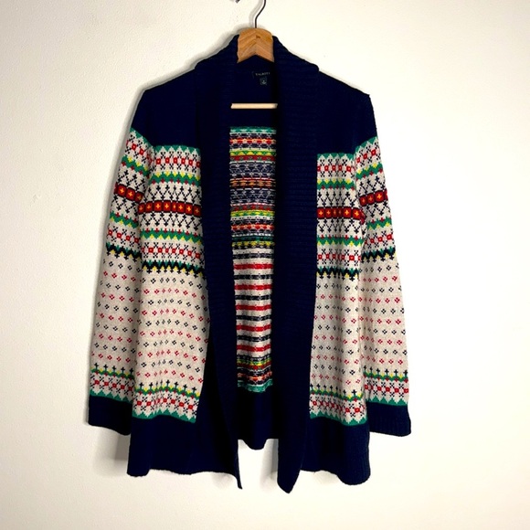 Talbots ladies FAIR ISLE SHAWL COLLAR OPEN SWEATER soft cozy small oversized - Picture 1 of 11